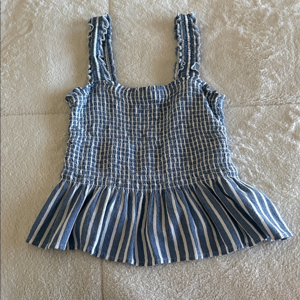 Blue and White Flowy Hollister Striped Tank